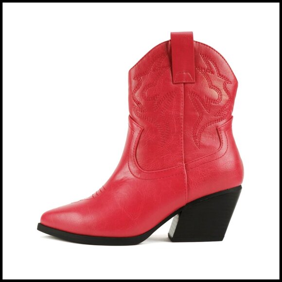 Women's Western Ankle Booties Low Heel Pointed Toe Wide Fit Available